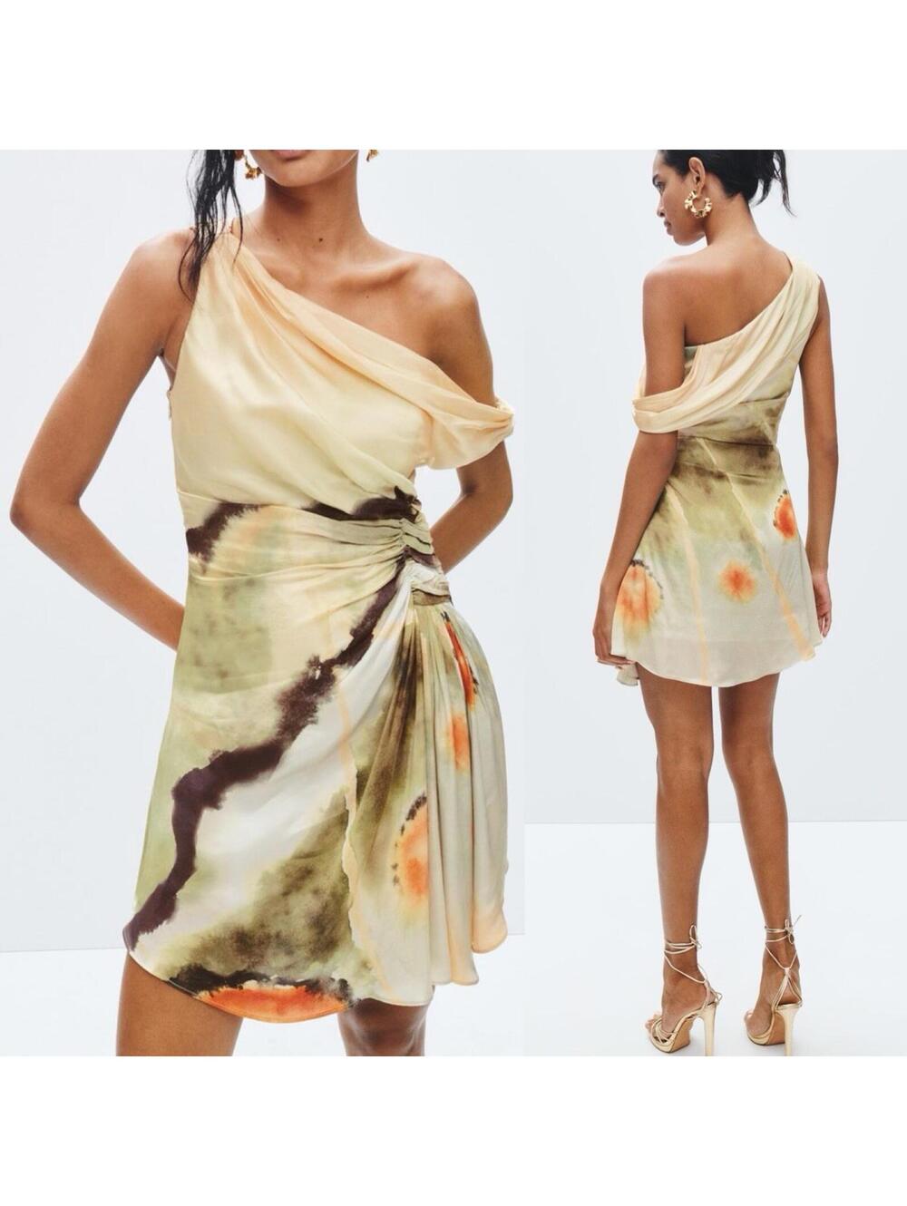 AMUR Elowen Off-the-Shoulder Pleated Front Mini Dress - Sz 4 **FLAWED**